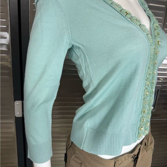 Tory Burch Green Embellished Women's Sweater Merino Wool XS - Picture 3 of 9